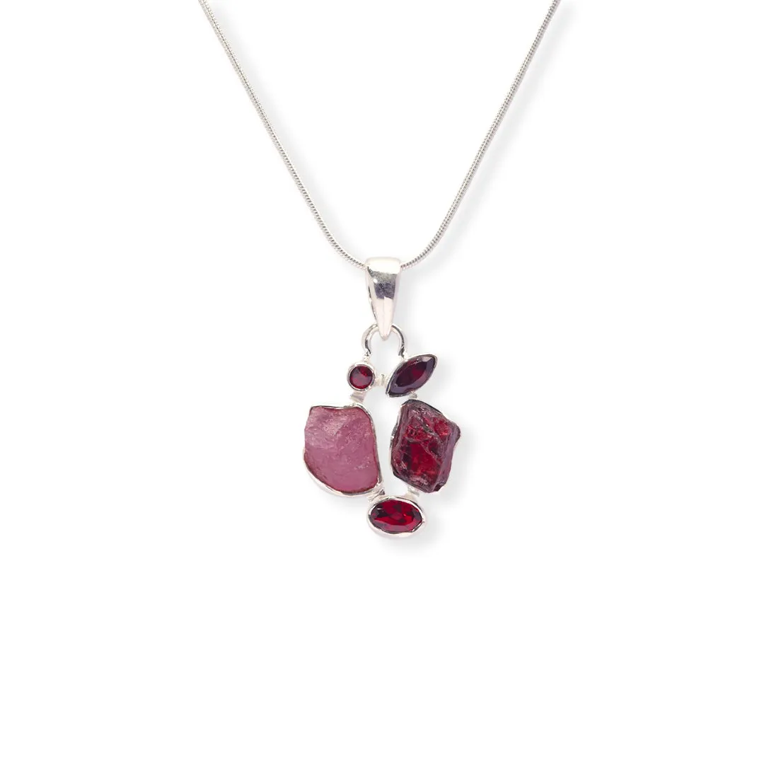 African Garnet and Brazilian Tourmaline Pendant - Vibrant Richness, Global Elegance
