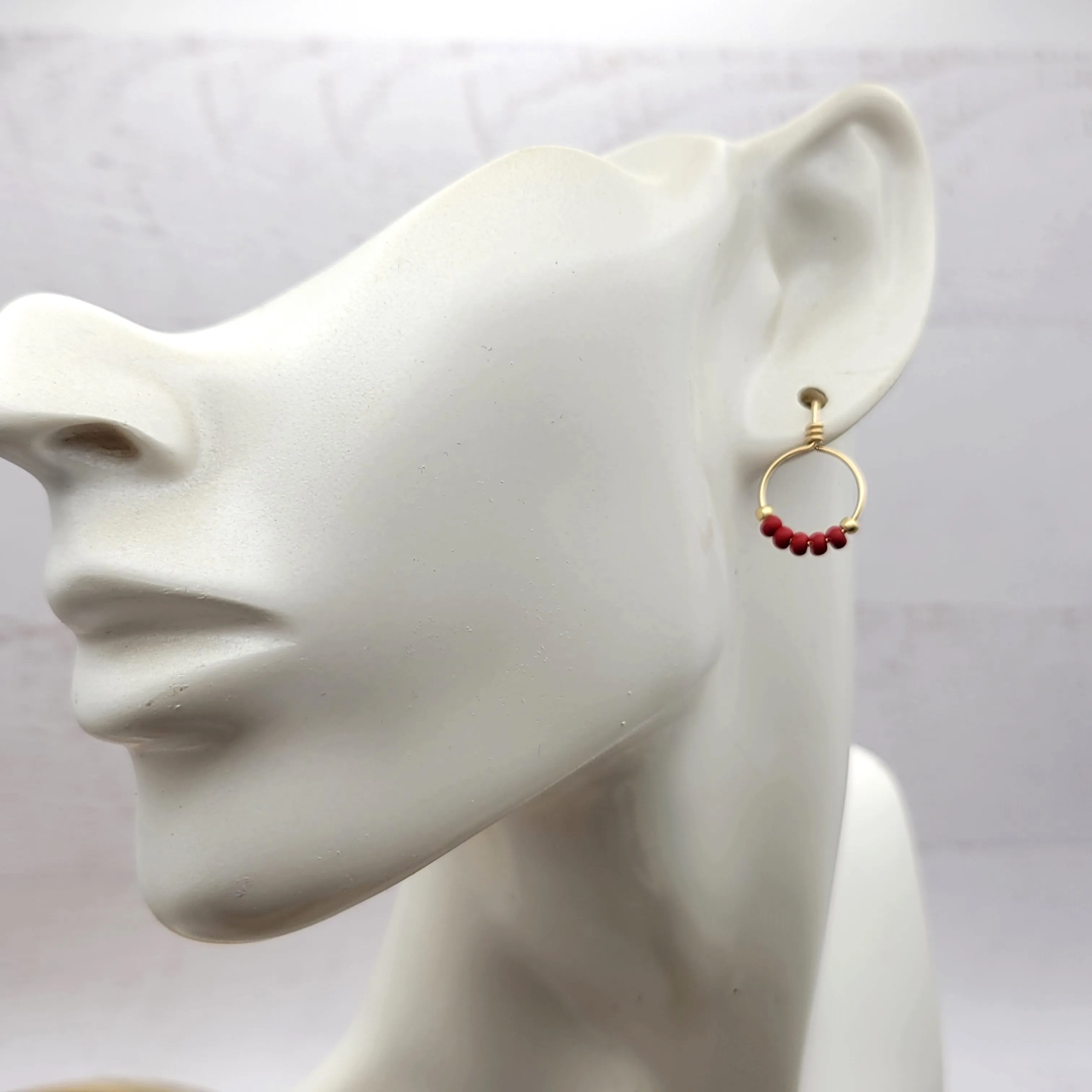 Aiden - Gold & Deep Red Beaded Hoops