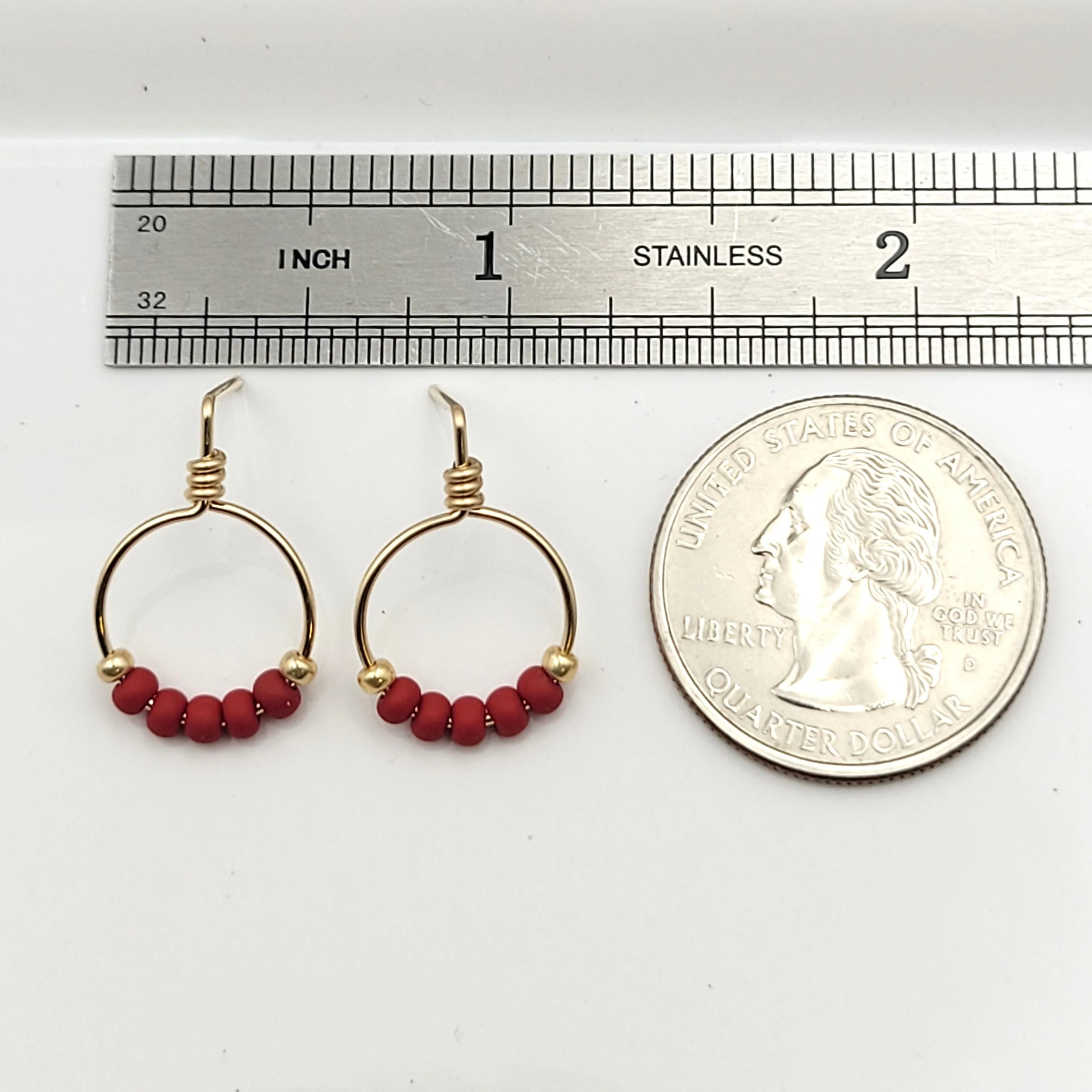 Aiden - Gold & Deep Red Beaded Hoops