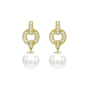 Akoya Pearl and Diamond Drop Earrings in Yellow Gold