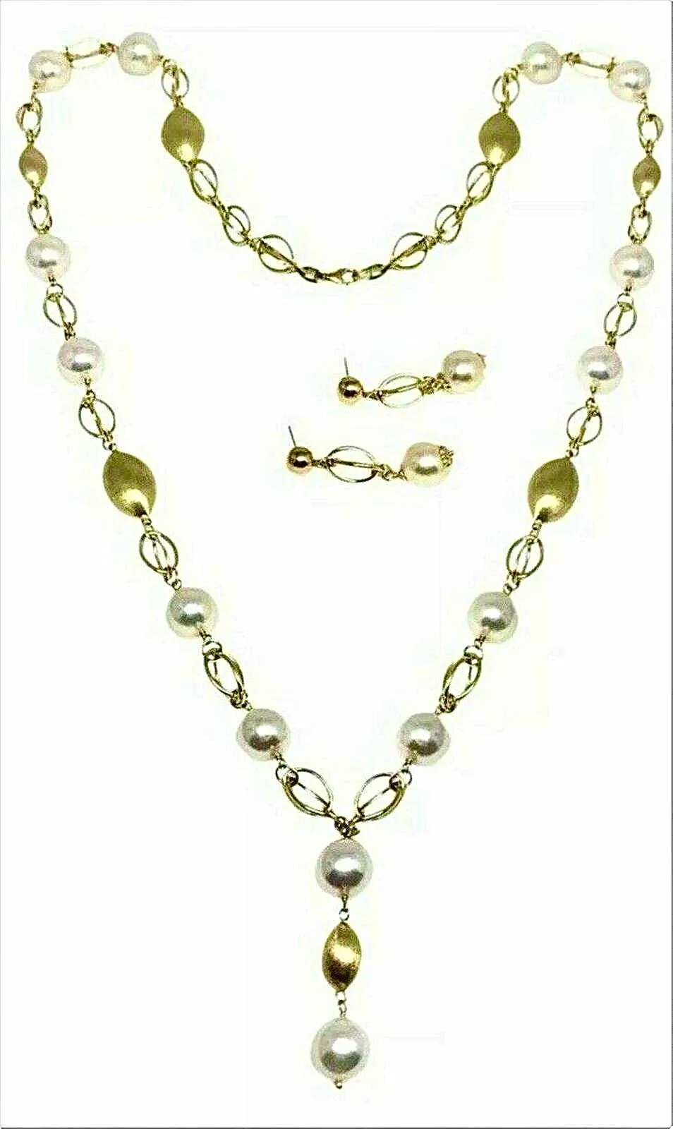 Akoya Pearl Necklace Earrings Set 9.8 mm 25.5" 14k Gold Certified $9,500 715357
