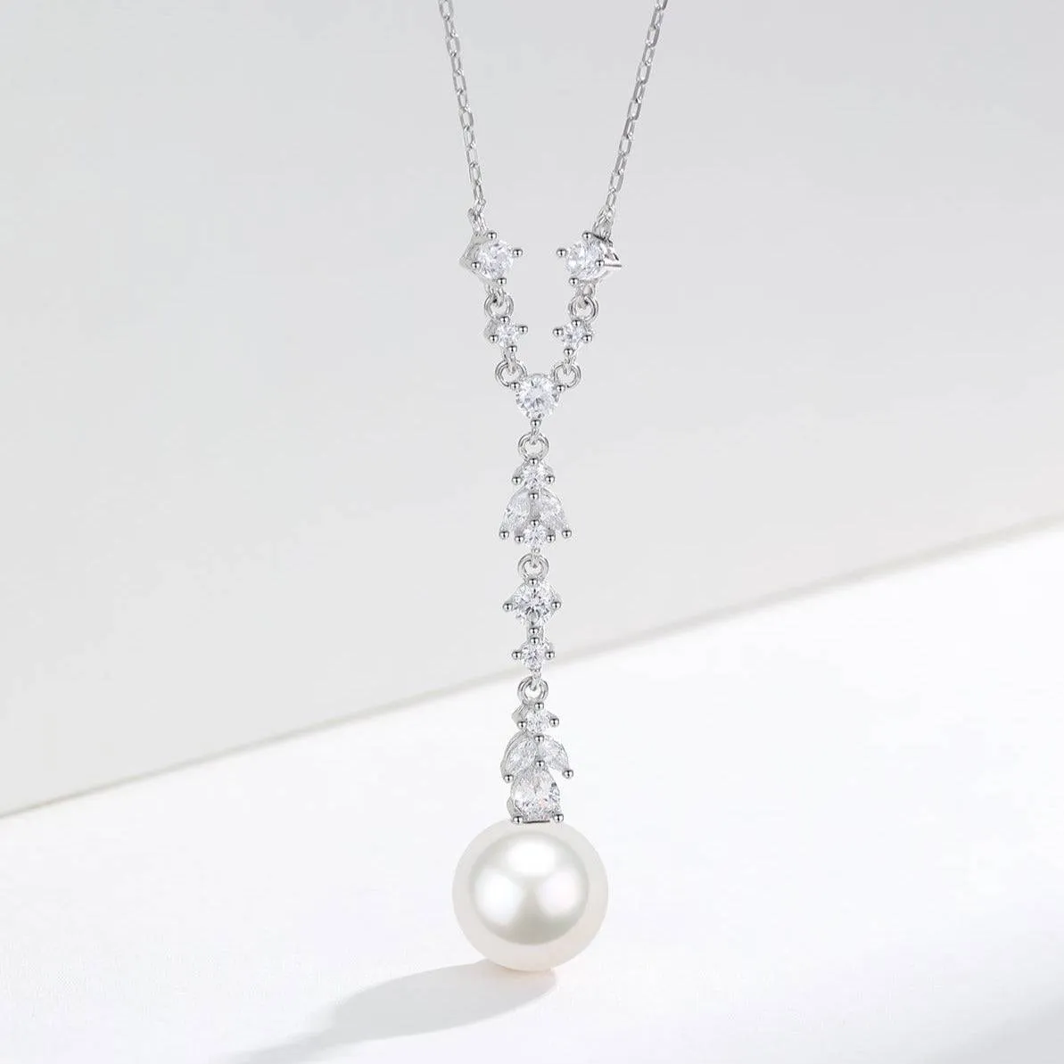 Akoya Pearl Zirconia Y-Shape Necklace