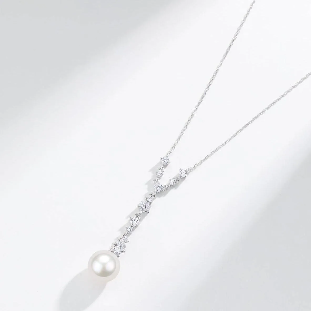 Akoya Pearl Zirconia Y-Shape Necklace