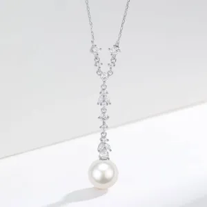 Akoya Pearl Zirconia Y-Shape Necklace