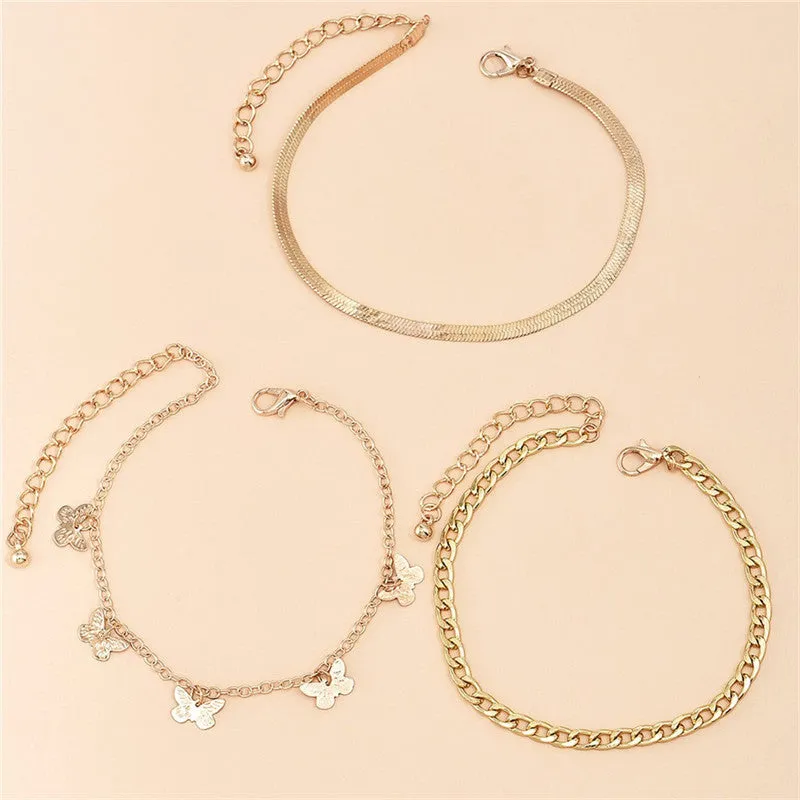 Alloy Metal Leaf Love Simple Personality Anklet Suit Multi-Layer Chain Butterfly Pendant Anklet