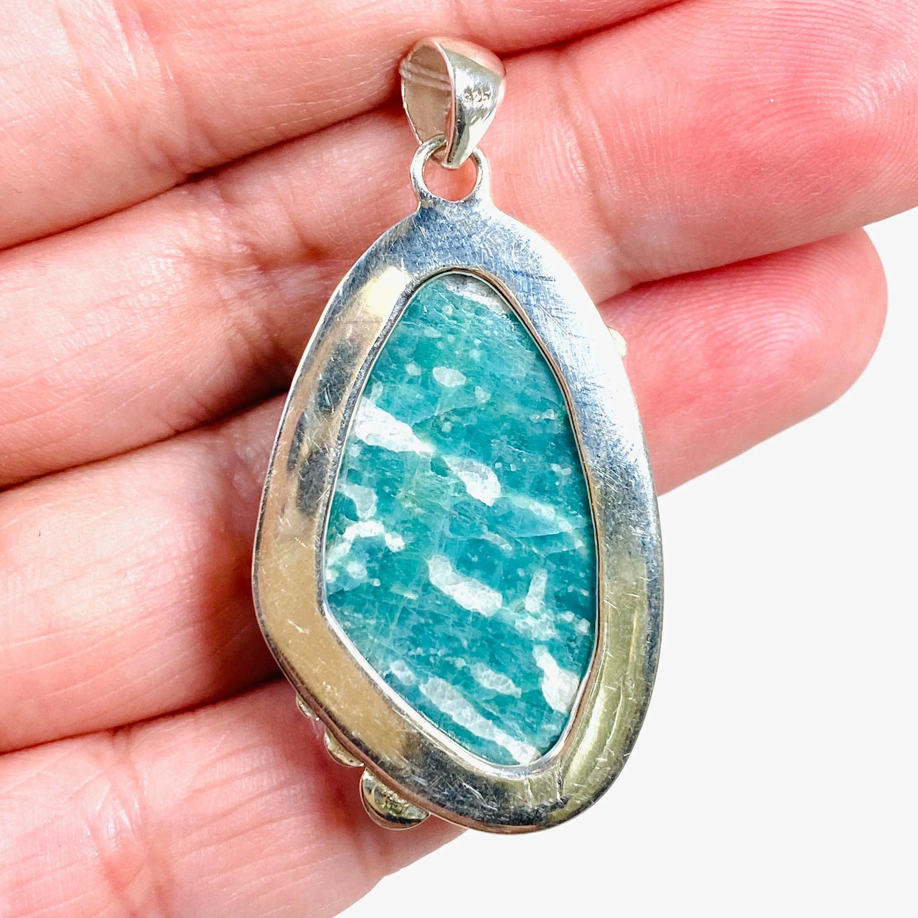 Amazonite freeform pendant with detailed setting KPGJ3756
