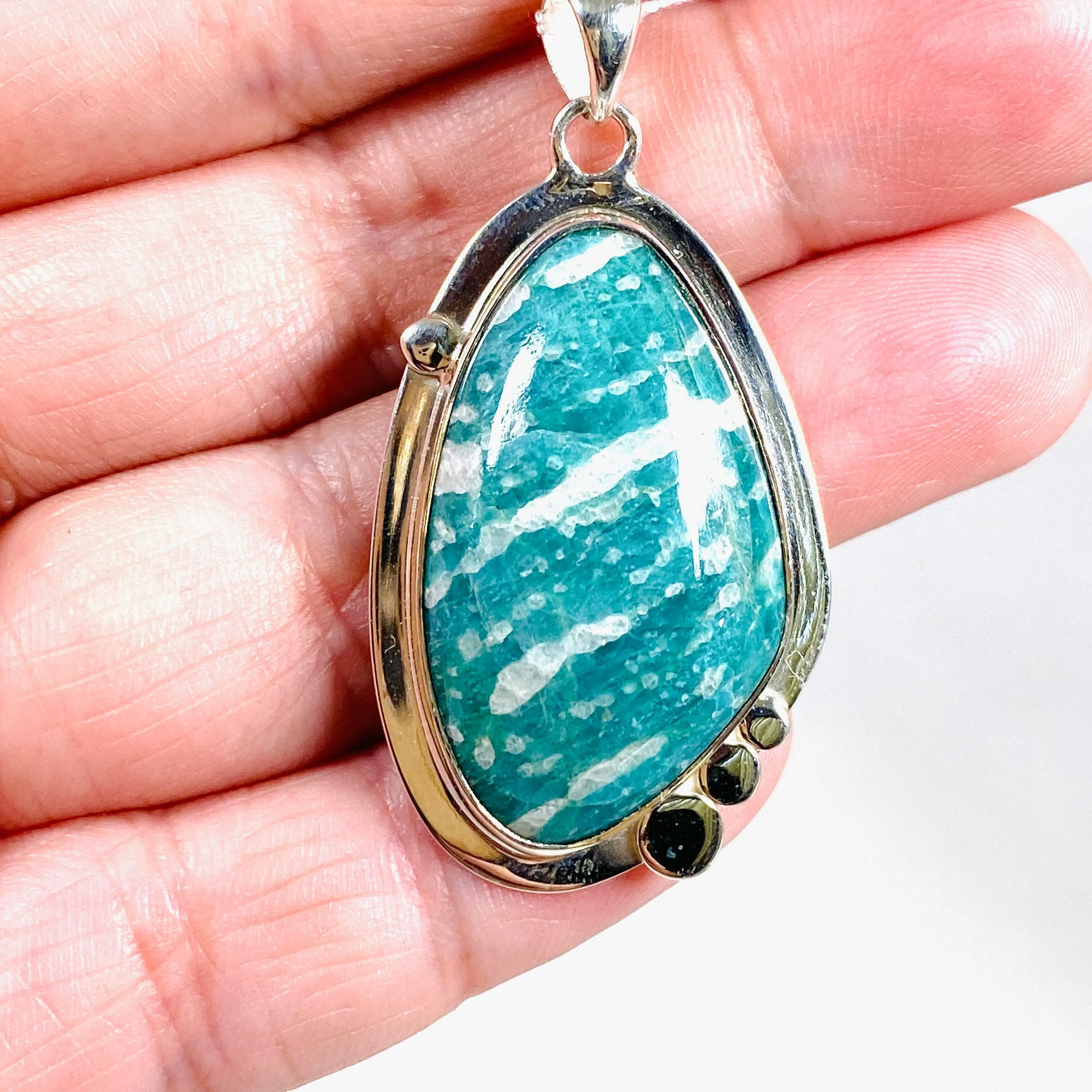 Amazonite freeform pendant with detailed setting KPGJ3756
