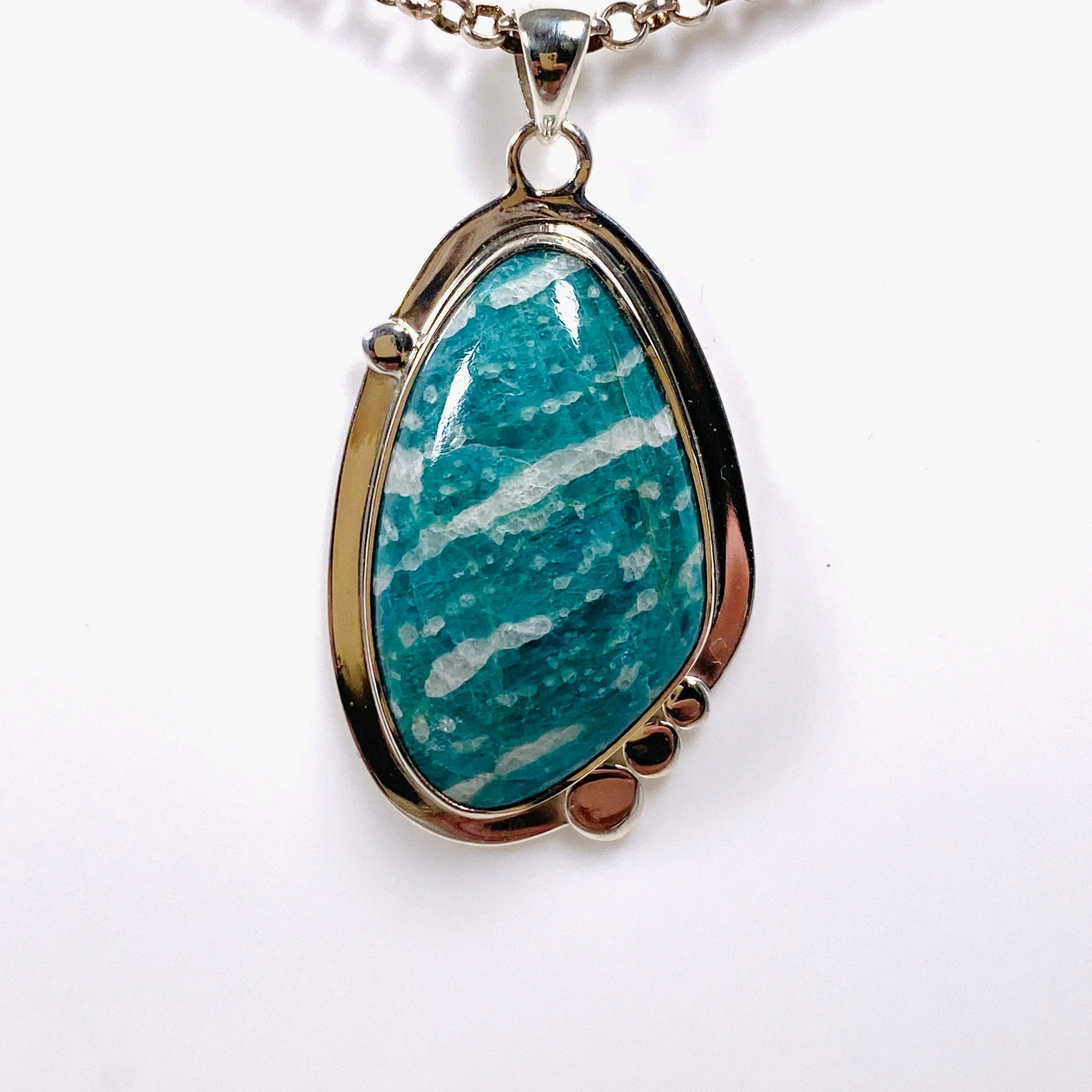 Amazonite freeform pendant with detailed setting KPGJ3756