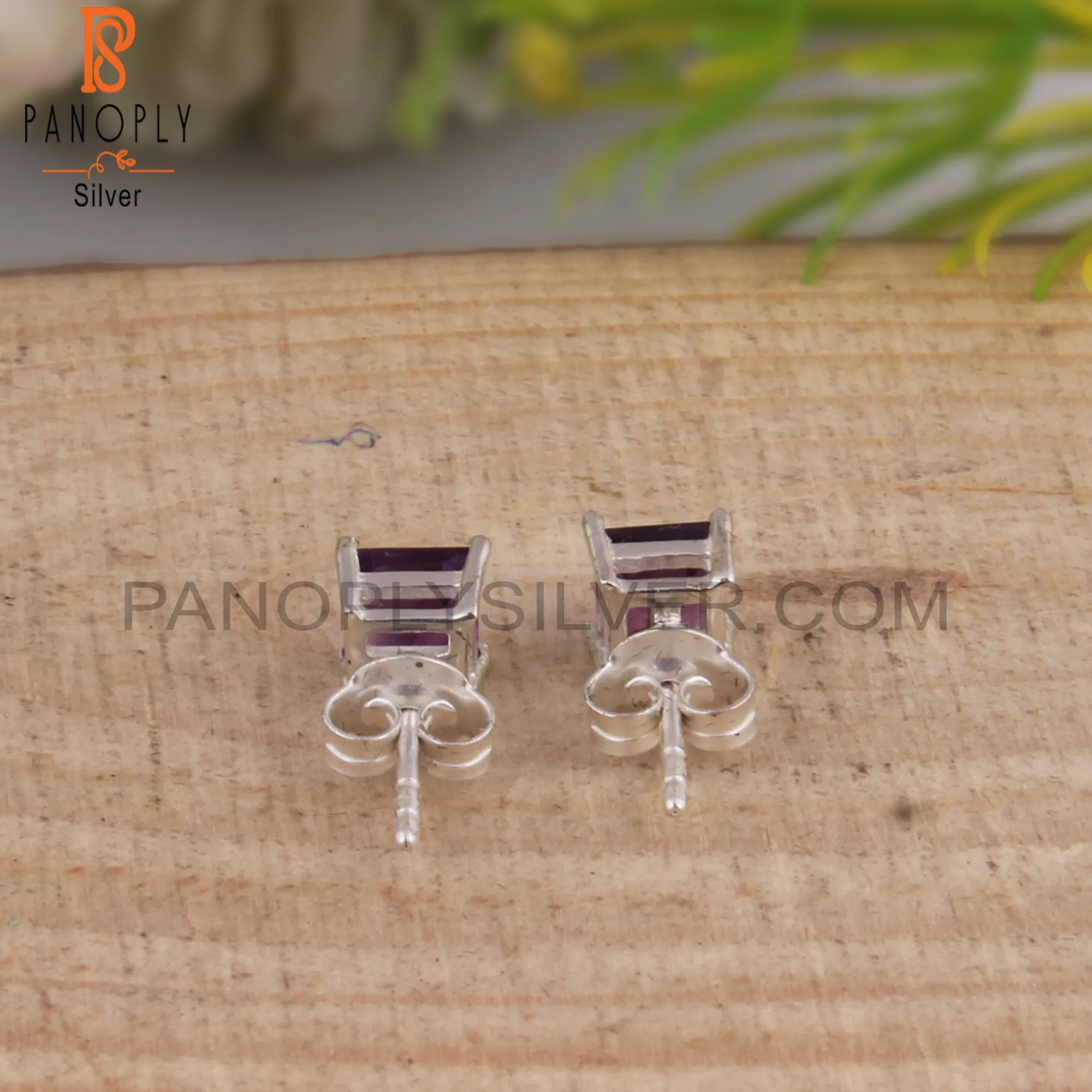 Amethyst Square Shape 925 Silver Studs Stylish Earrings