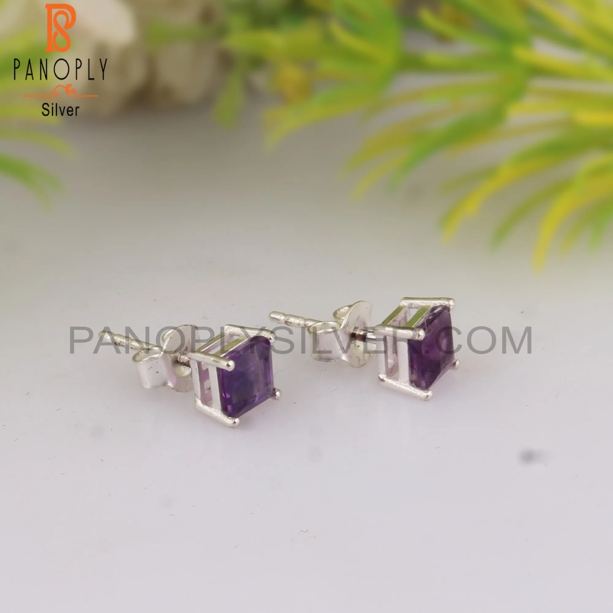 Amethyst Square Shape 925 Silver Studs Stylish Earrings