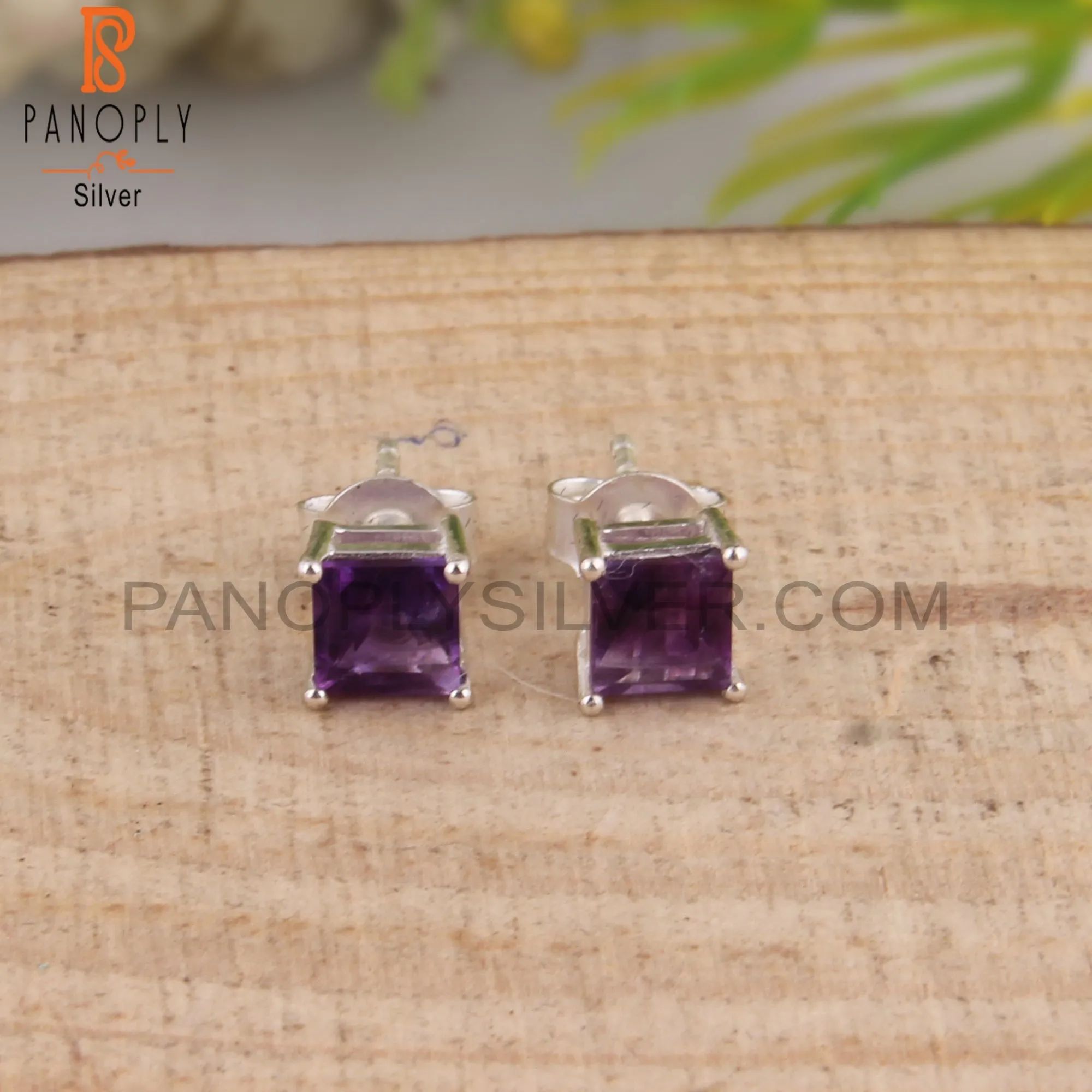 Amethyst Square Shape 925 Silver Studs Stylish Earrings