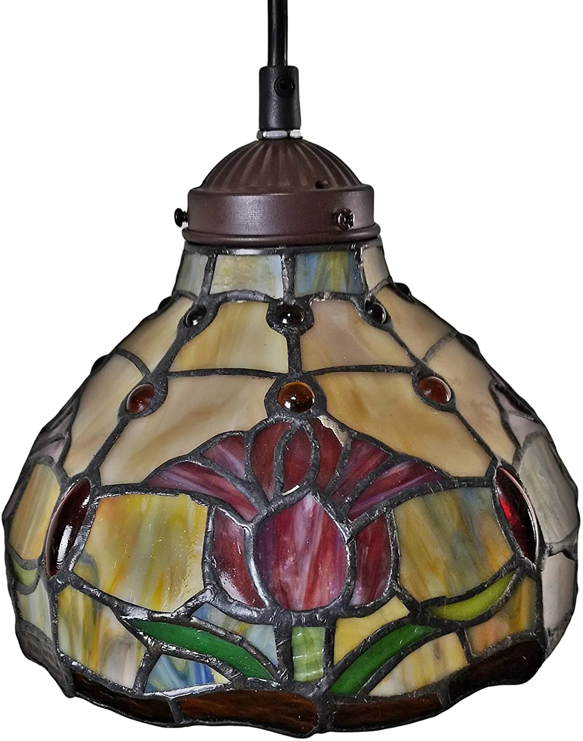 Amora Lighting AM001HL08B Tiffany Style Tulips Ceiling Hanging Lamp 26" High
