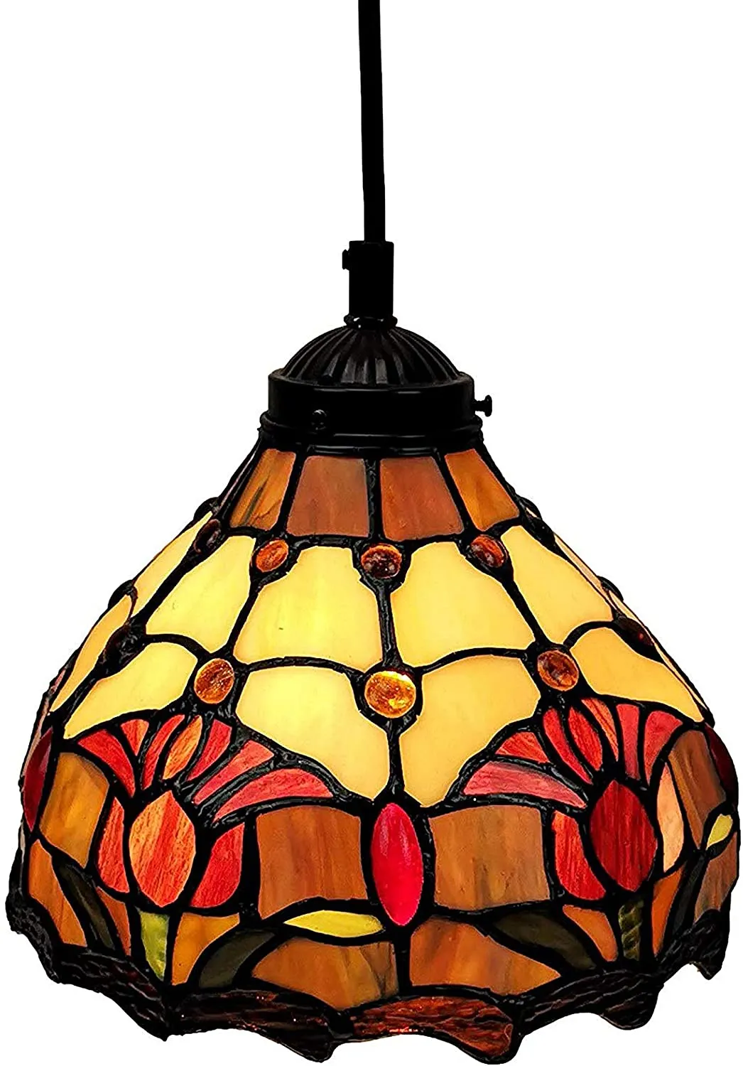 Amora Lighting AM001HL08B Tiffany Style Tulips Ceiling Hanging Lamp 26" High