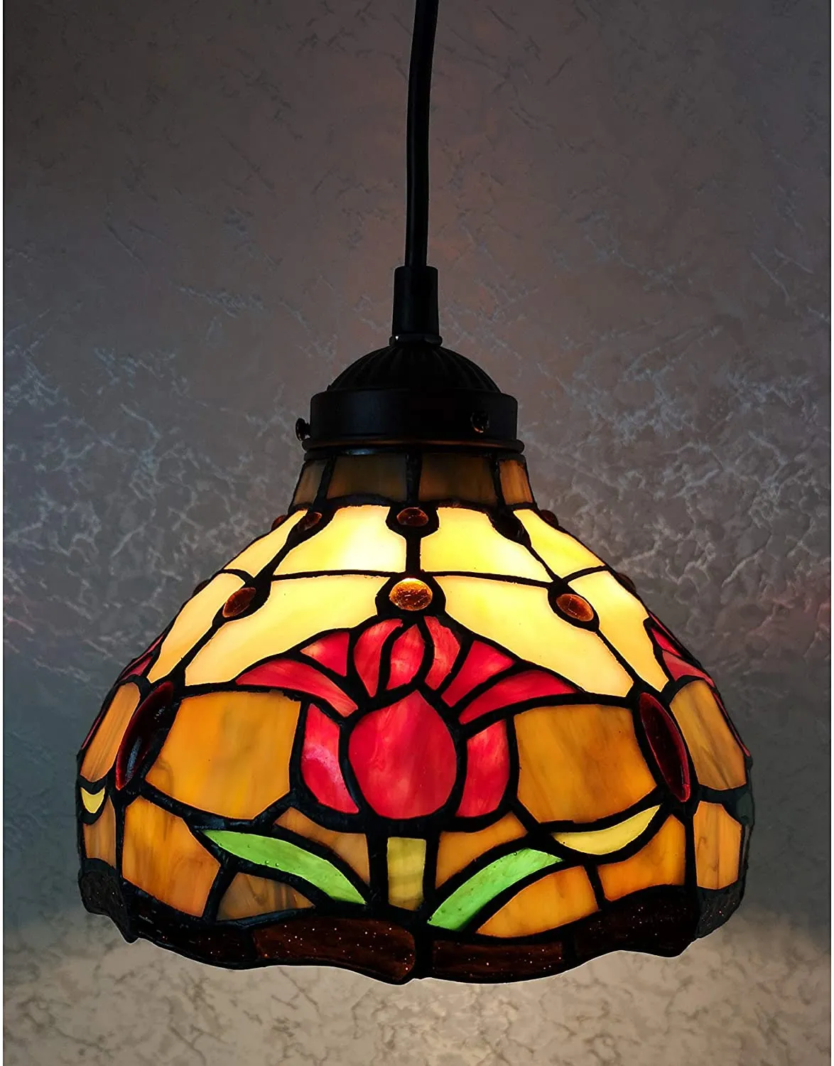 Amora Lighting AM001HL08B Tiffany Style Tulips Ceiling Hanging Lamp 26" High