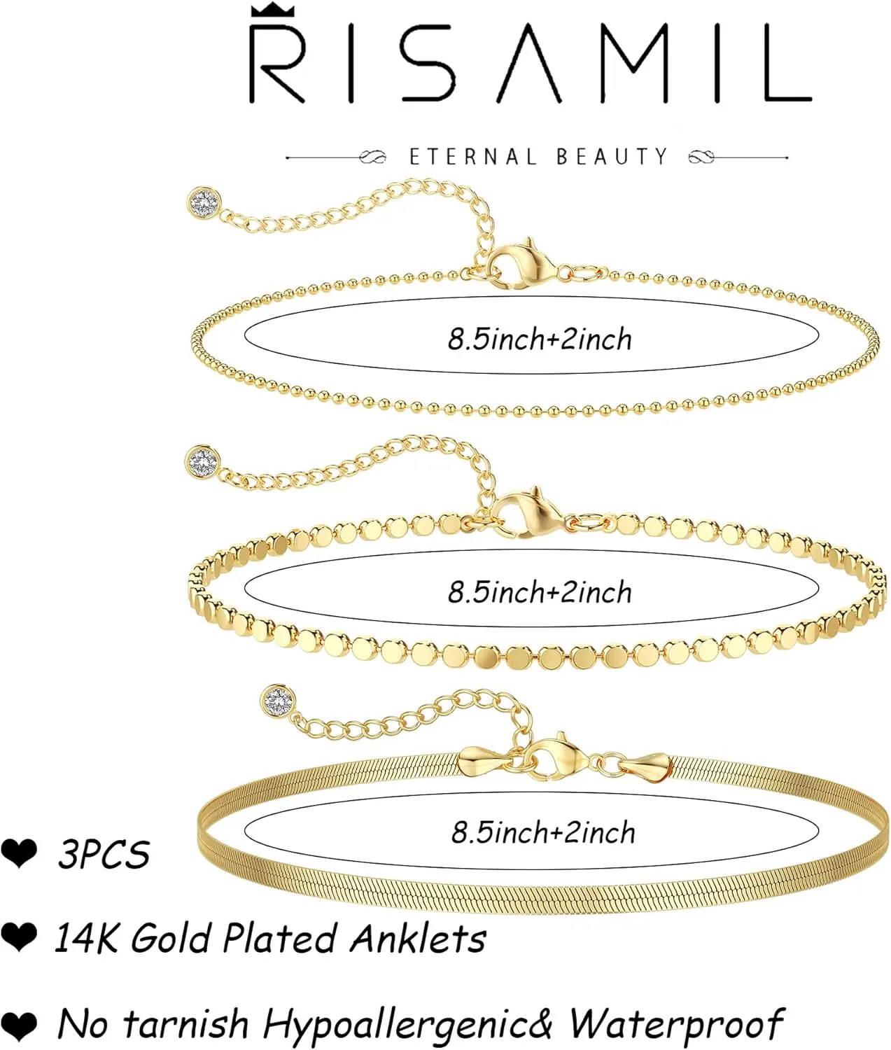 Ankle Bracelets for Women, 14K Gold Anklets for Women Waterproof Layered Ankle Bracelets for Women Teen Girl Herringbone Anklet Set Summer Foot Jewelry Gifts