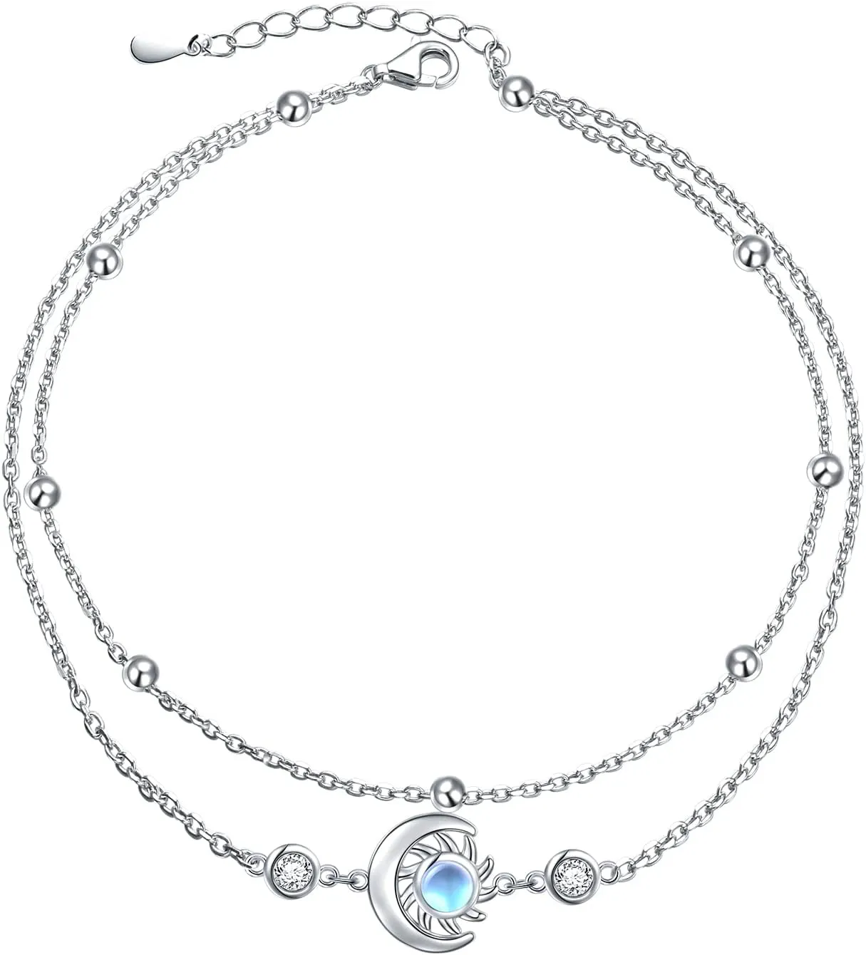 Anklets for Women 925 Sterling Silver Charm Layered Simulated Opal/Moonstone/Daisy/Infinity Summer Beach Ankle Bracelet Foot Chain Jewelry Birthday Valentine's Day Mother's Day Gift