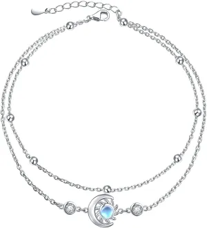 Anklets for Women 925 Sterling Silver Charm Layered Simulated Opal/Moonstone/Daisy/Infinity Summer Beach Ankle Bracelet Foot Chain Jewelry Birthday Valentine's Day Mother's Day Gift