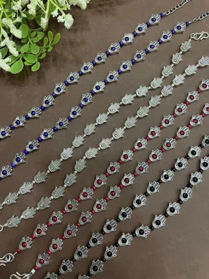 Antique German Oxidised Silver Anklets Hamsa  beads Payal Silver Plating Pazeb Foot Jewellery
