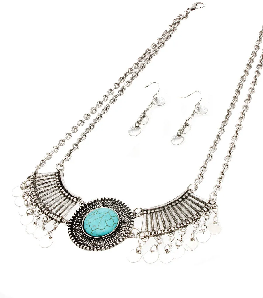 Antique Metal Turquoise Necklace Set