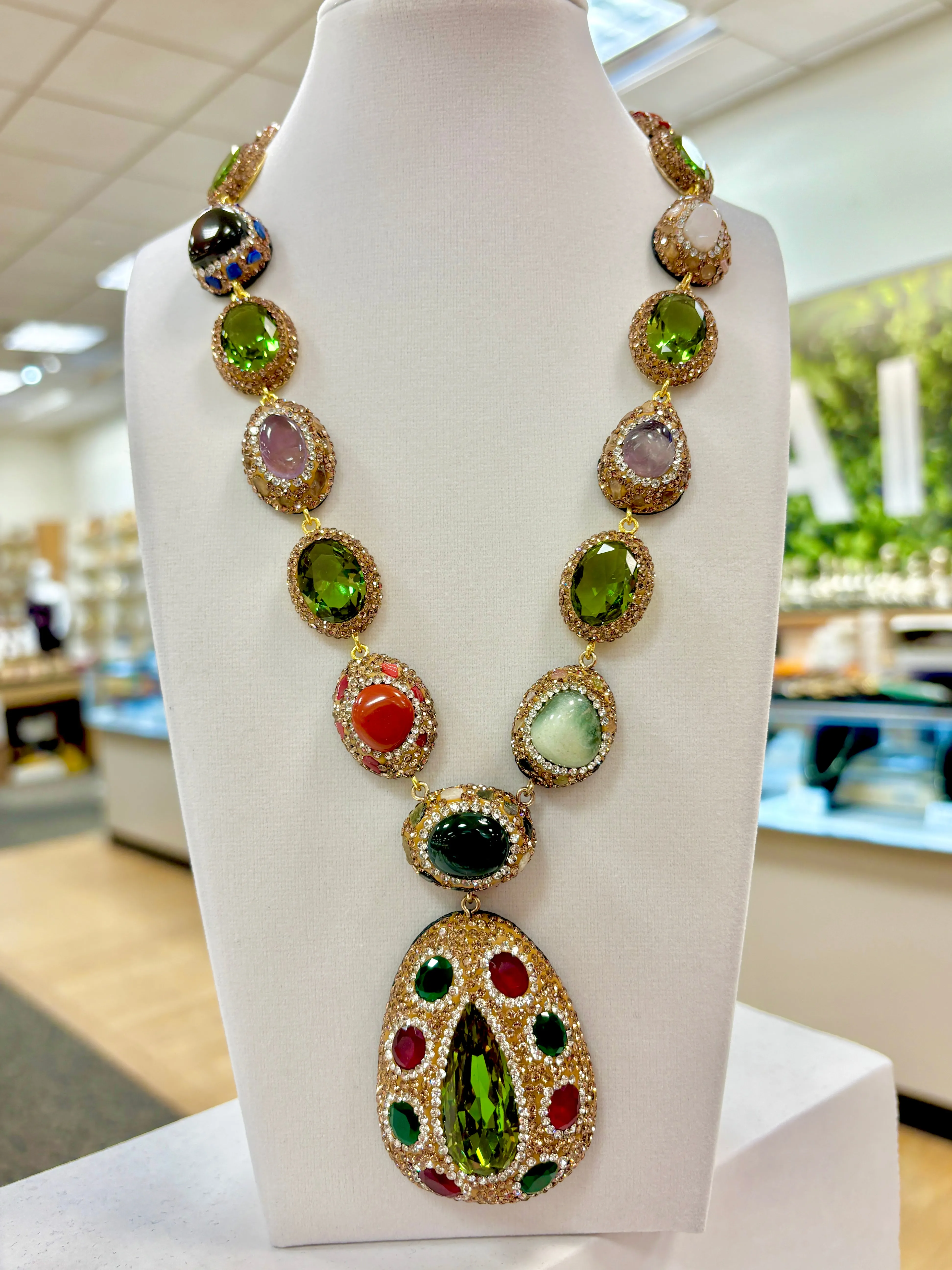 Antique Multi Color Stone Statement Necklace (D1107)