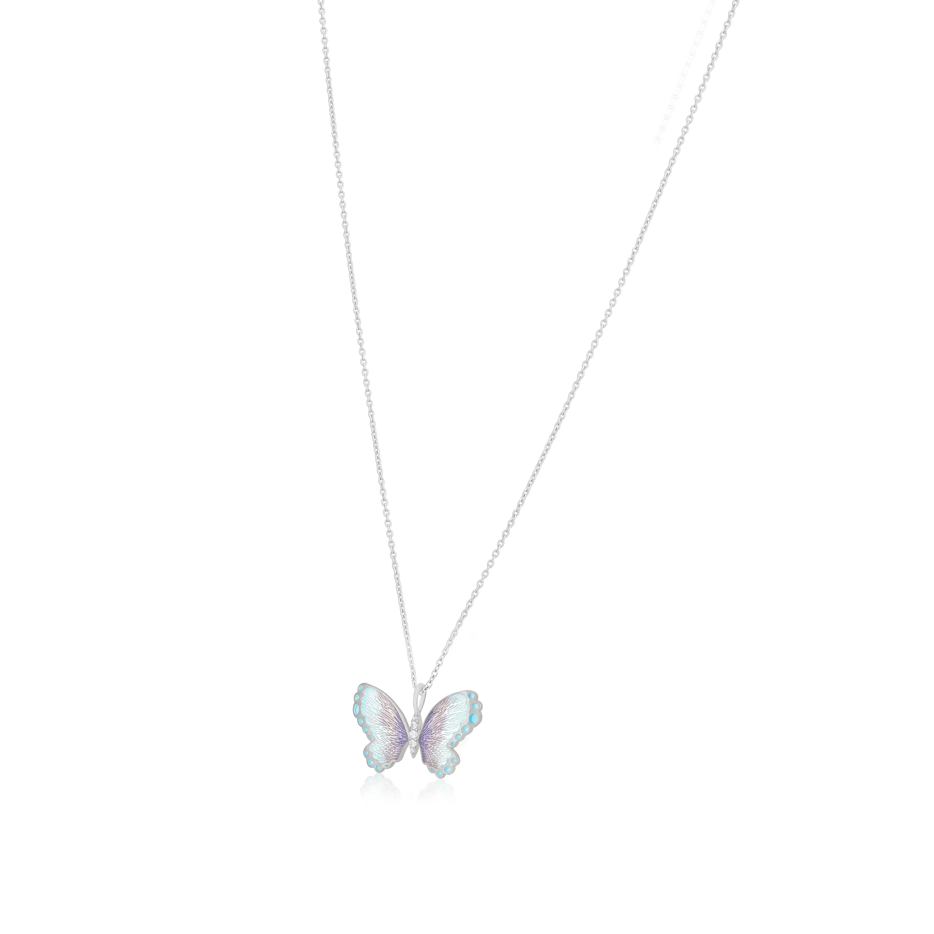 Aqua Blue Butterfly Rhodium Plated Chain Pendants