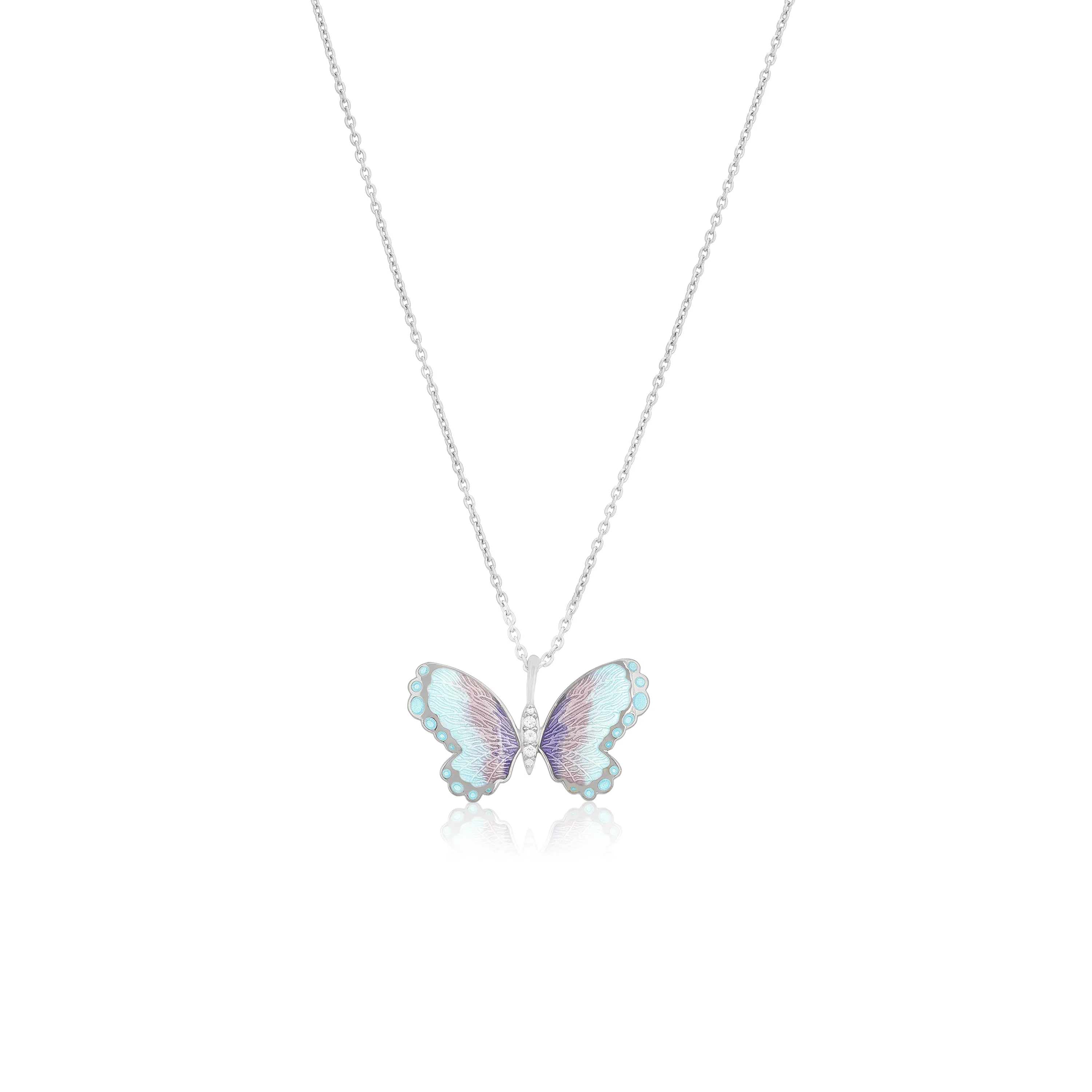 Aqua Blue Butterfly Rhodium Plated Chain Pendants