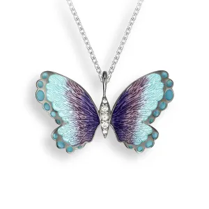 Aqua Blue Butterfly Rhodium Plated Chain Pendants