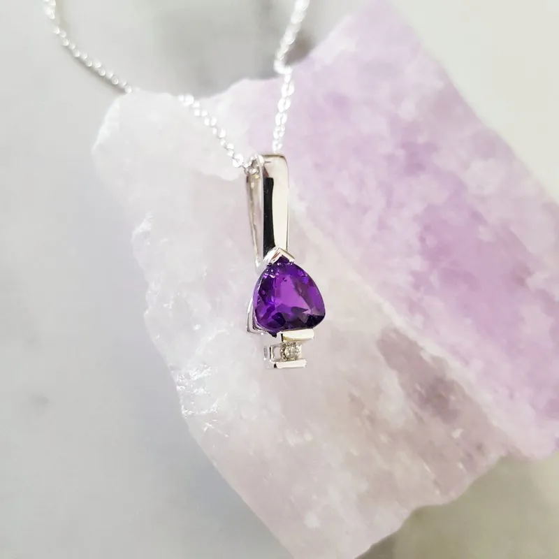 Arizona Amethyst Silver Jewelry Trillion Bar Pendant
