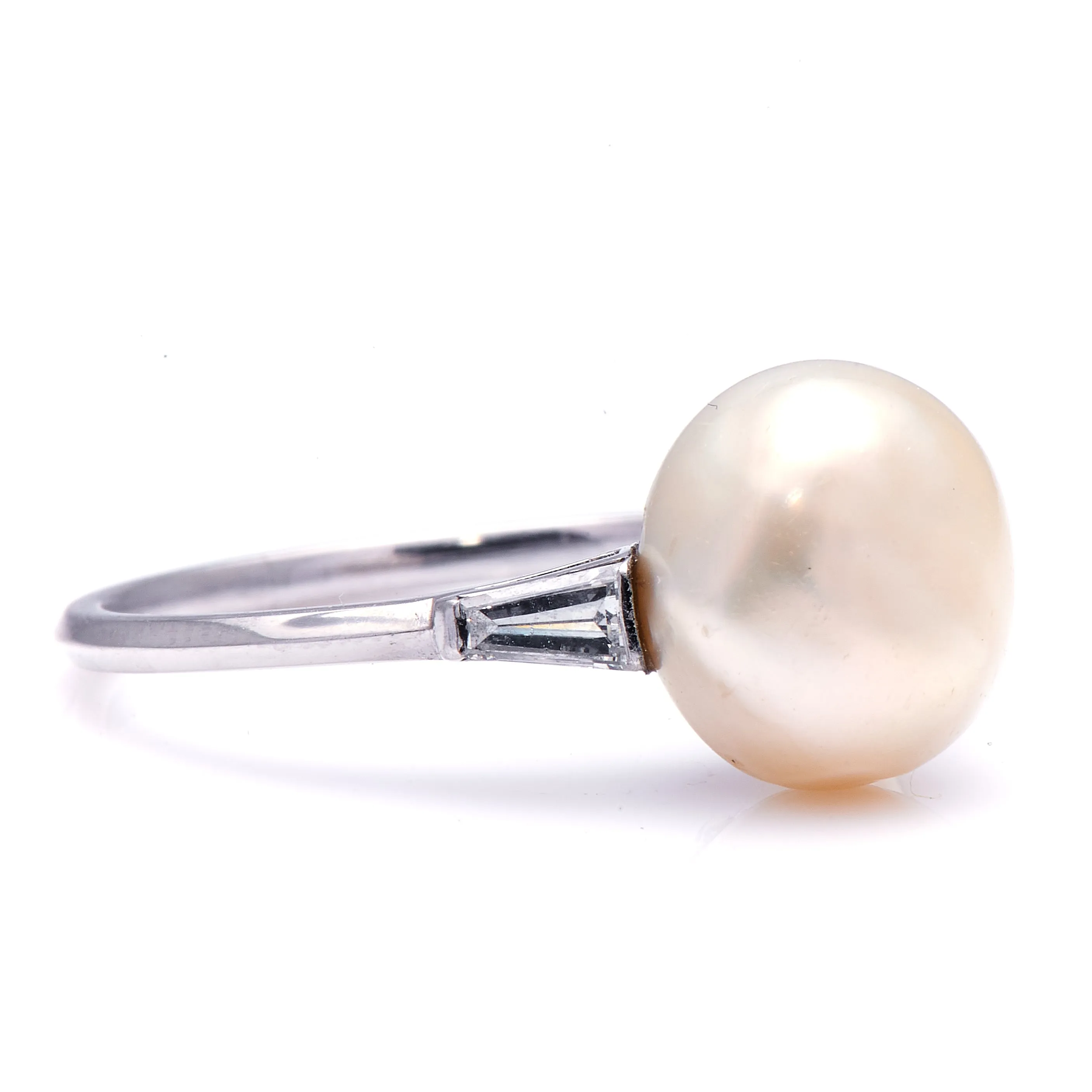 Art Deco, platinum, natural saltwater pearl and diamond ring