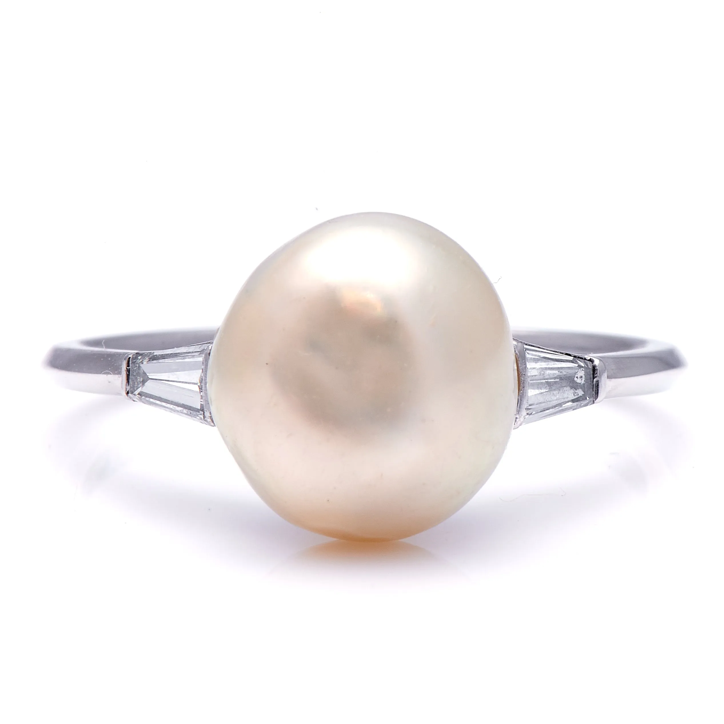 Art Deco, platinum, natural saltwater pearl and diamond ring