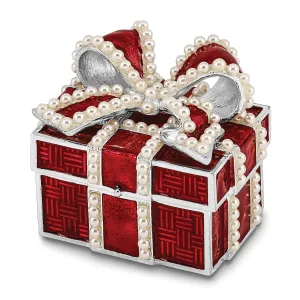 Bejeweled Multi Color EXCITEMENT Faux Pearl Red Gift Box Trinket Box