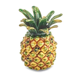 Bejeweled Multi Color Finish GOOD VIBES Golden Pineapple Trinket Box