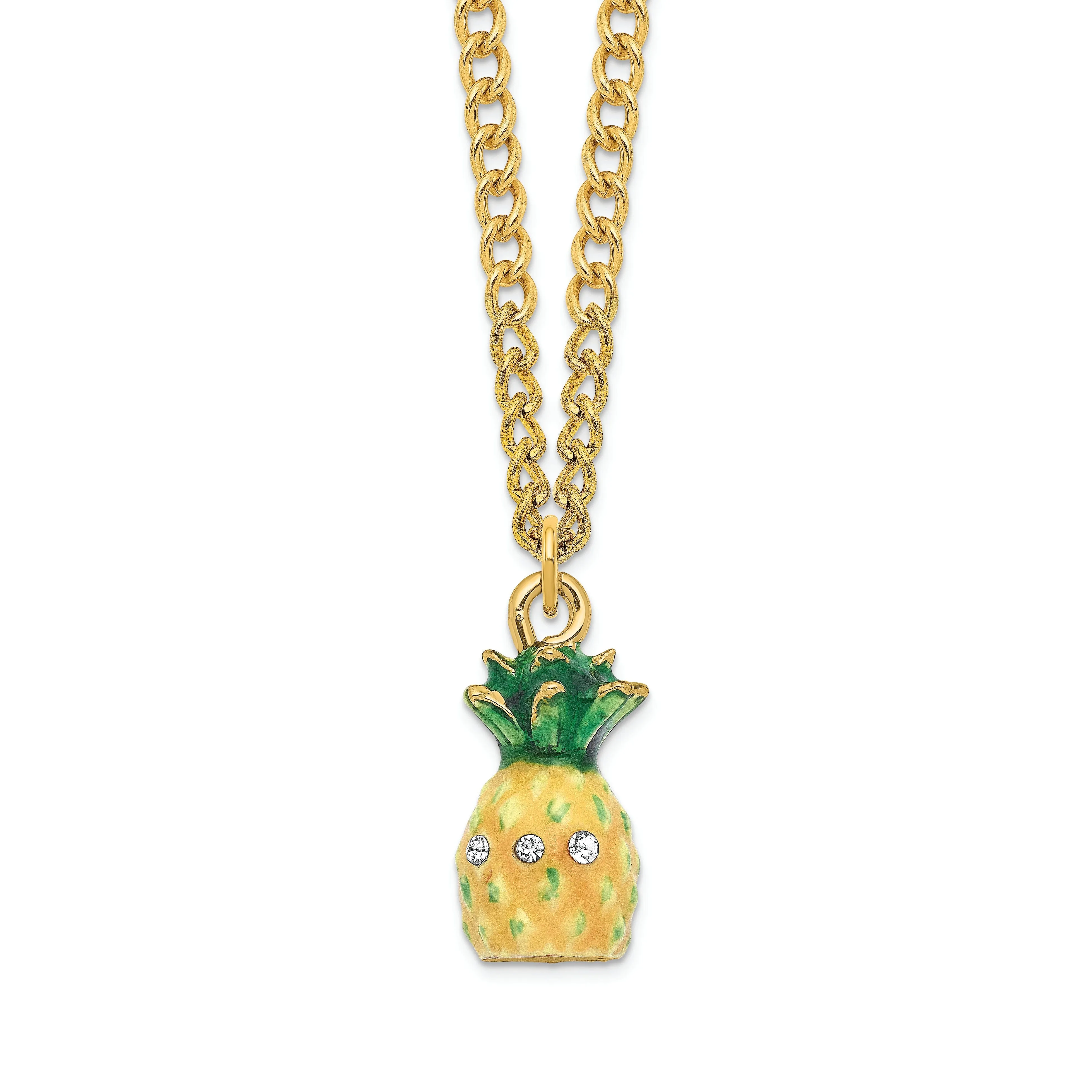 Bejeweled Multi Color Finish GOOD VIBES Golden Pineapple Trinket Box