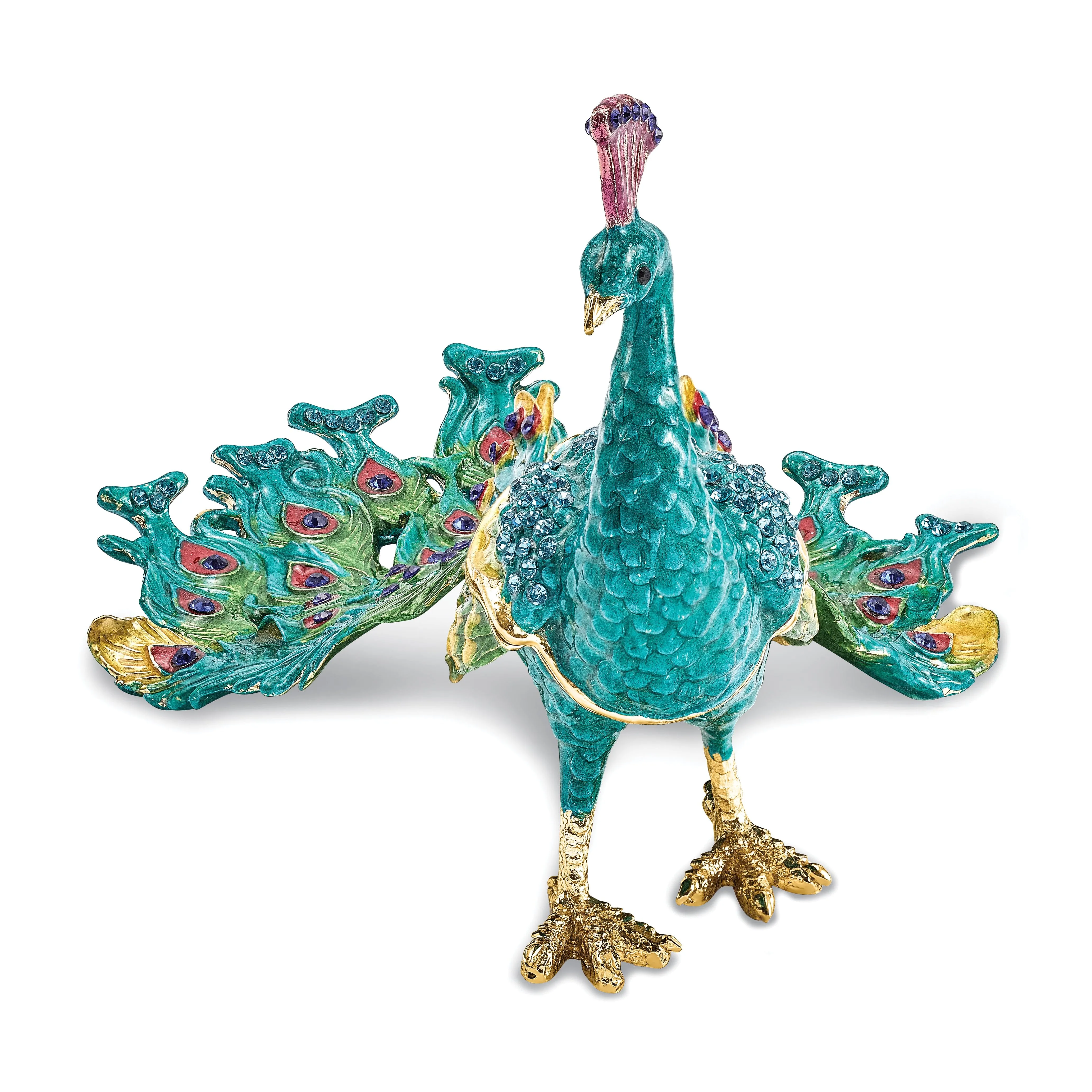 Bejeweled Pewter Multi Color Enamel TAYLOR Blue Peacock Trinket Box