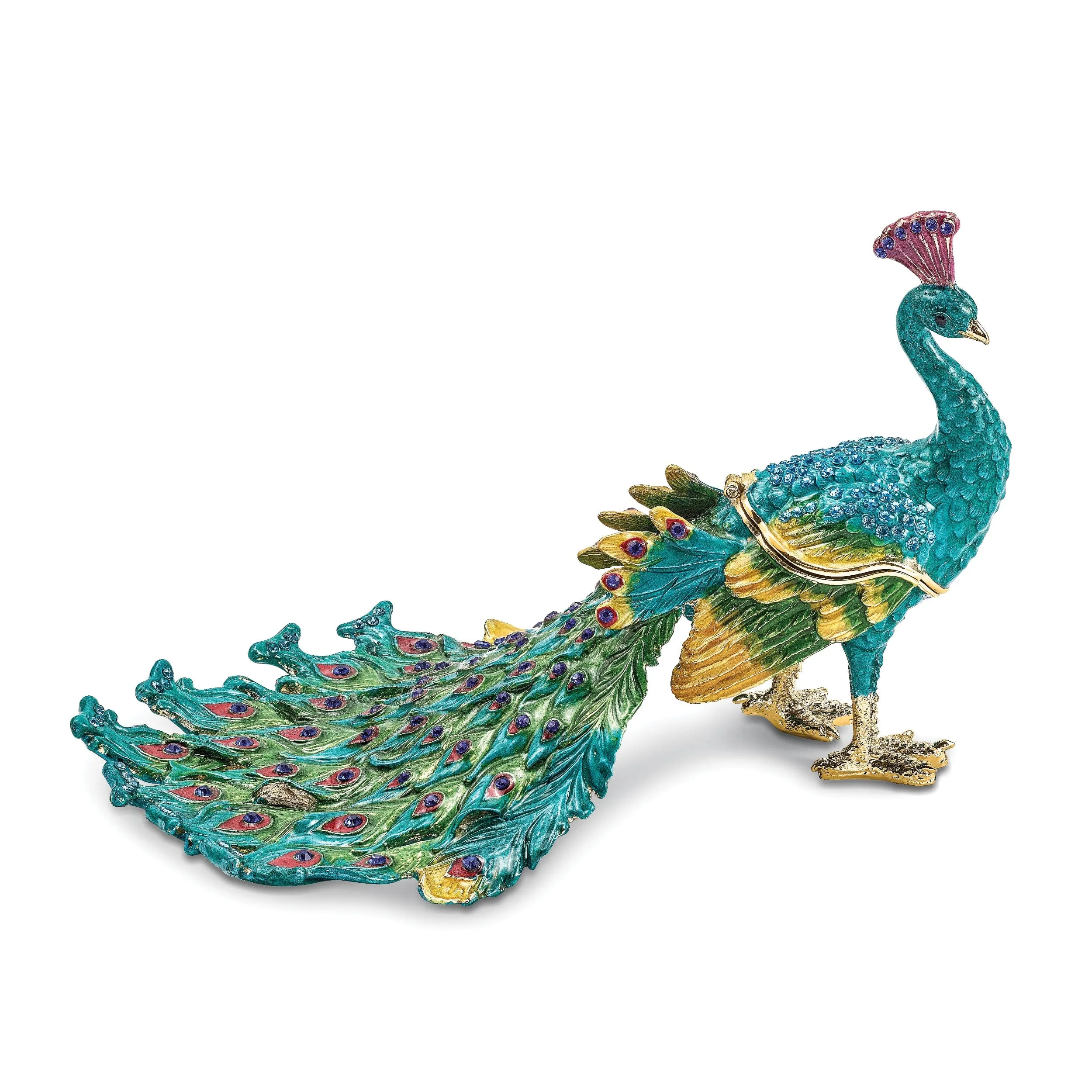 Bejeweled Pewter Multi Color Enamel TAYLOR Blue Peacock Trinket Box