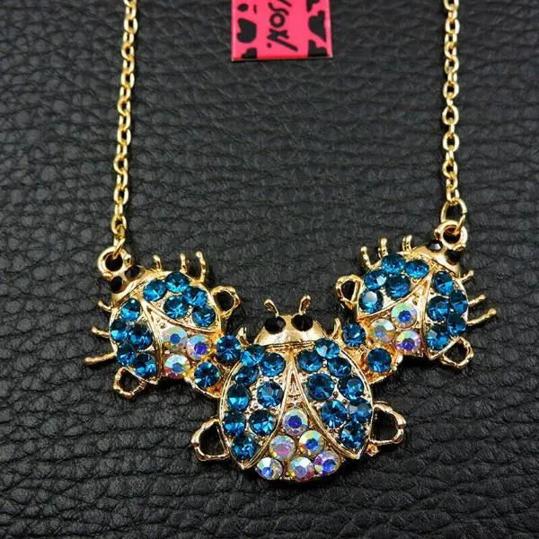 Betsey Johnson Ladybug Blue Crystal Necklace