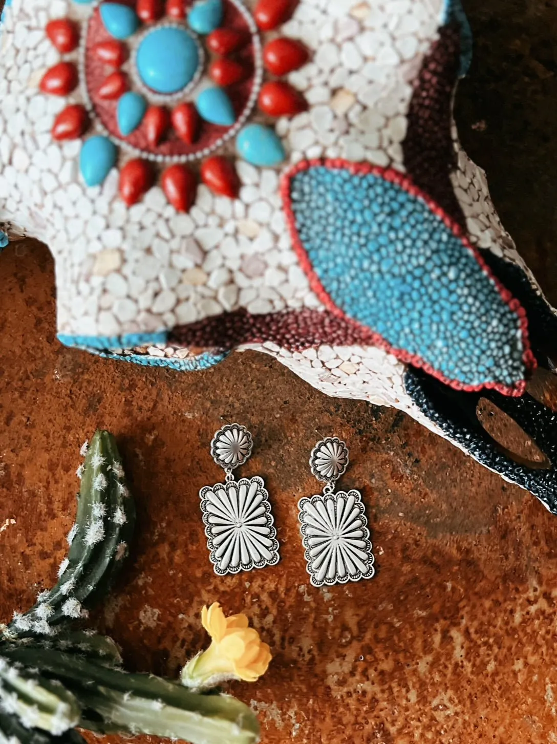 Big Western Style Post Concho Earrings