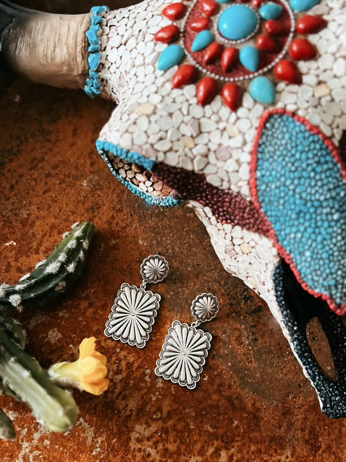 Big Western Style Post Concho Earrings