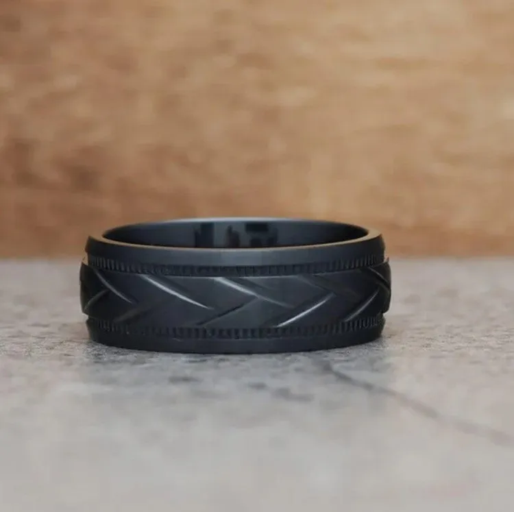 Black Zirconium Patterned Men's Ring