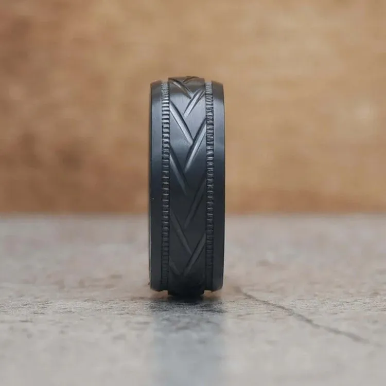Black Zirconium Patterned Men's Ring