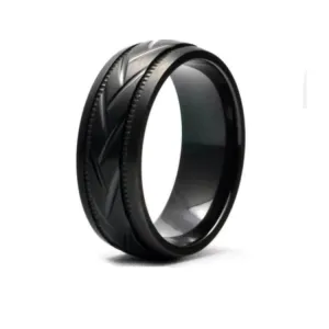 Black Zirconium Patterned Men's Ring