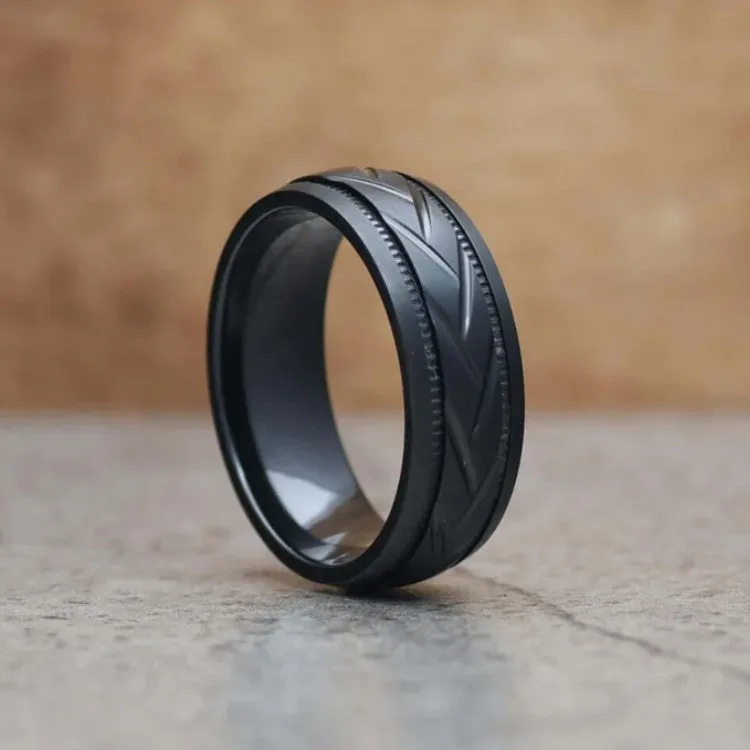 Black Zirconium Patterned Men's Ring