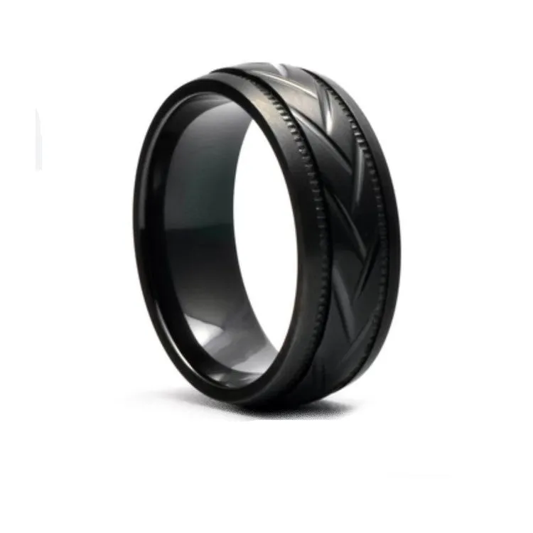 Black Zirconium Patterned Men's Ring