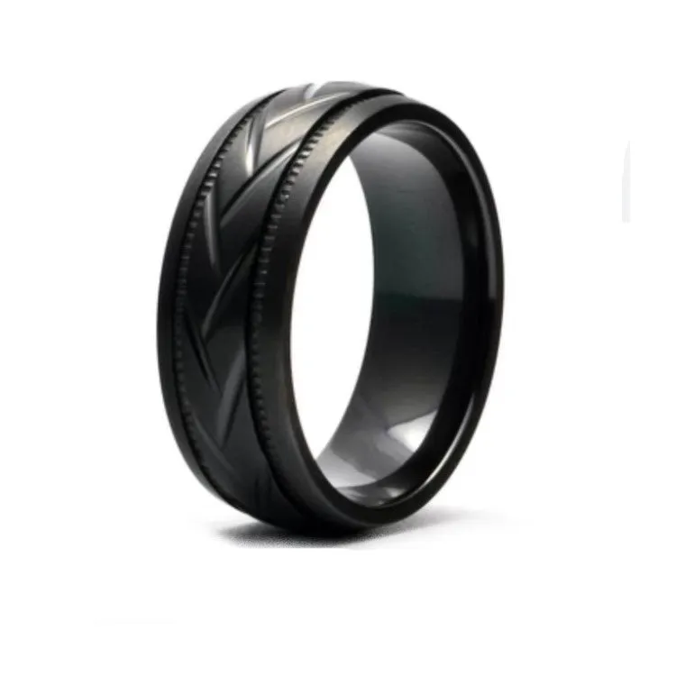 Black Zirconium Patterned Men's Ring