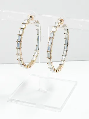 Blair - Baguette Rhinestone Hoop Earrings (Iridescent)