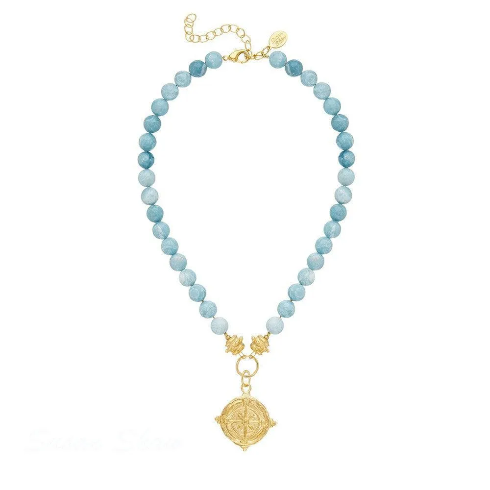 Blue Jasper beads with gold pendant.
