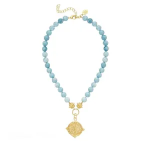 Blue Jasper beads with gold pendant.