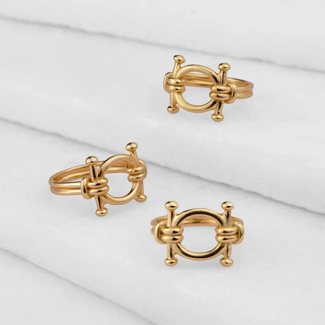 Bocara - Elegant "Hitch Knot" Design and 14K Gold on Sterling Silver Horse Bit Ring