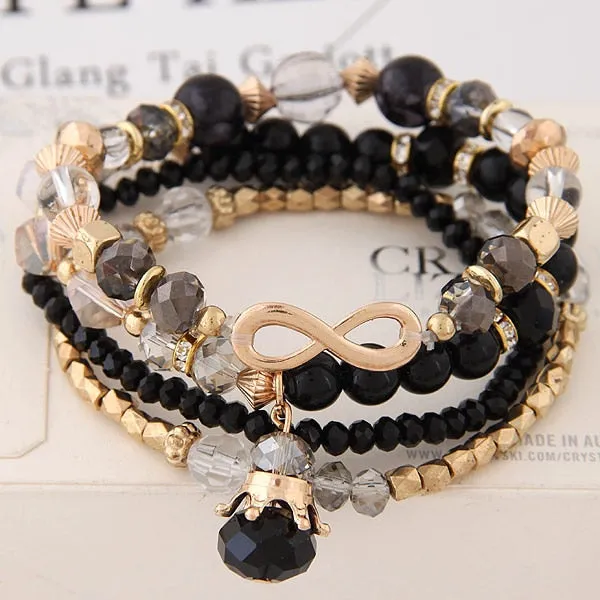 Bohemian Multilayer Crystal Beads Bracelets with Crown Charm