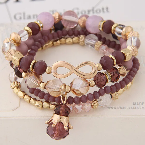 Bohemian Multilayer Crystal Beads Bracelets with Crown Charm